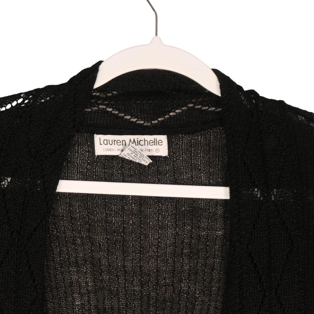 Lauren Michelle Cardigan Sweater Womens XL Black Open Knit Duster Semi Sheer - Picture 4 of 12